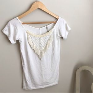 LF Emma & Sam White Tassel Fitted Tee Shirt